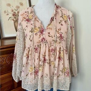 Blu Pepper Floral Blouse in Pink and Cream